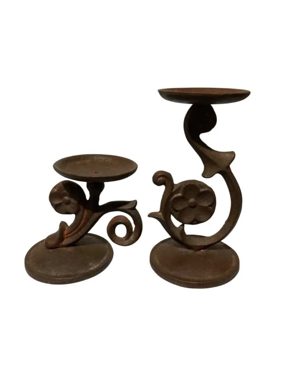 Old Rusty Cast Iron Floral Scroll Candle Holders Set Of 2